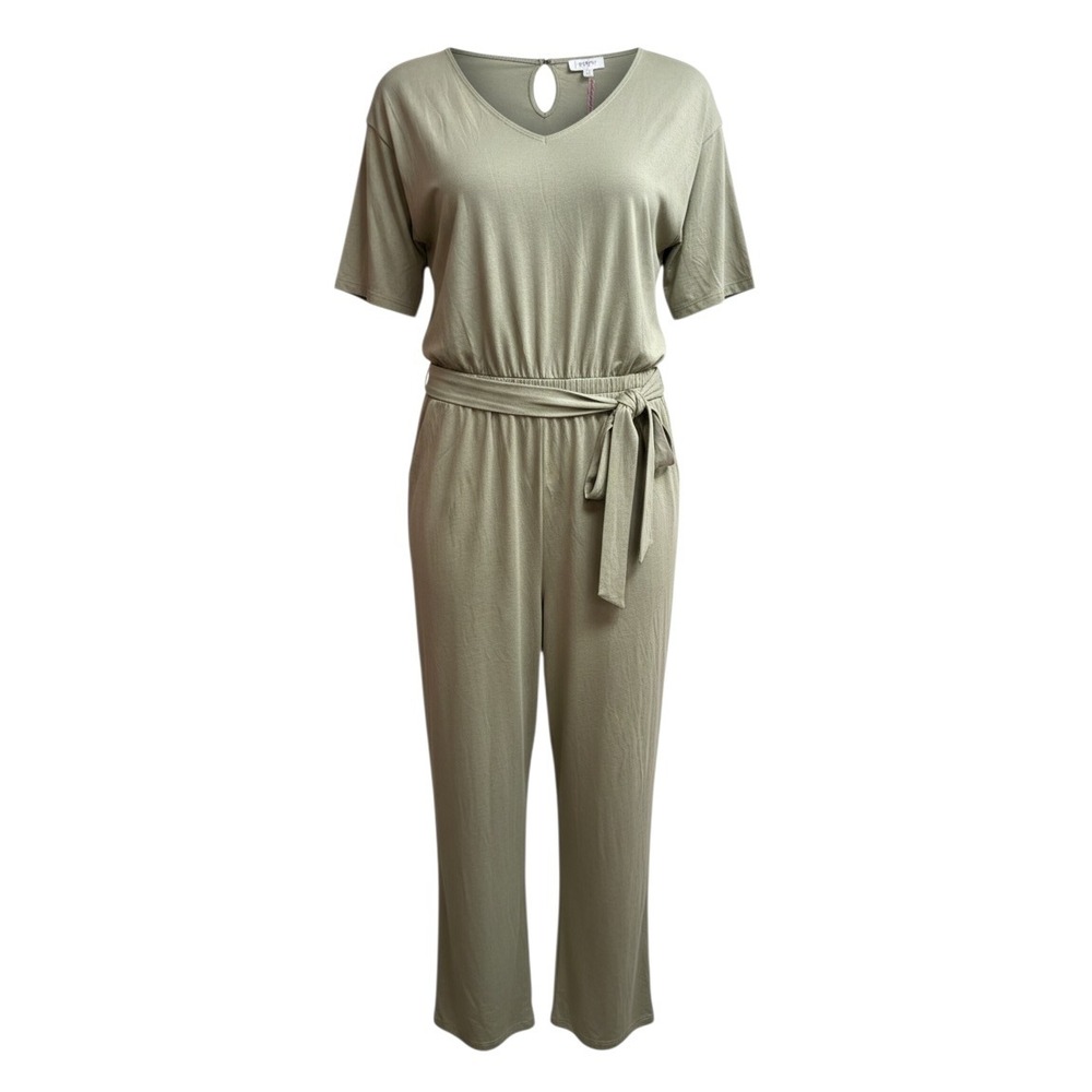 Umgee USA Womens Olive Green Short Sleeve Tie Waist Jumpsuit Small NWT